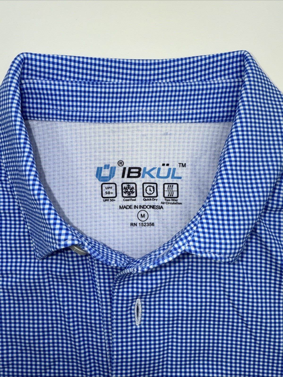 $100 IBKUL Men’s Short Sleeve Polo Mini Check UPF 50+ - Blue/White- Medium -New