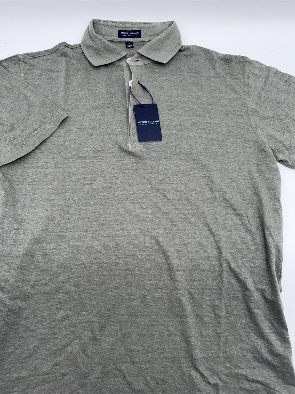 $180 Peter Millar Men’s Crown Crafted Greystone Linen S/S Polo- Sage Fog- Medium