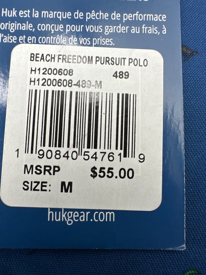 $55 Huk Men's Pursuit Beach Freedom Print Polo - Blue - Medium - New With Tags
