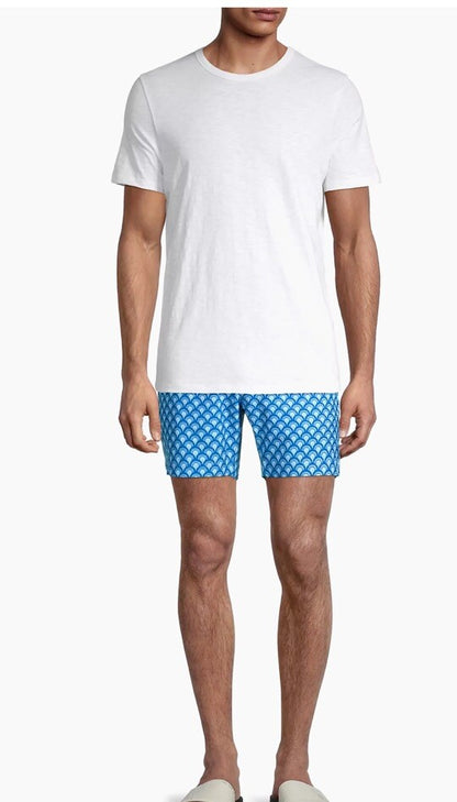 $89 FAIR HARBOR Men’s Sextant Swim Trunk Inner Lined Shorts-Blue Deco-Size: 30W
