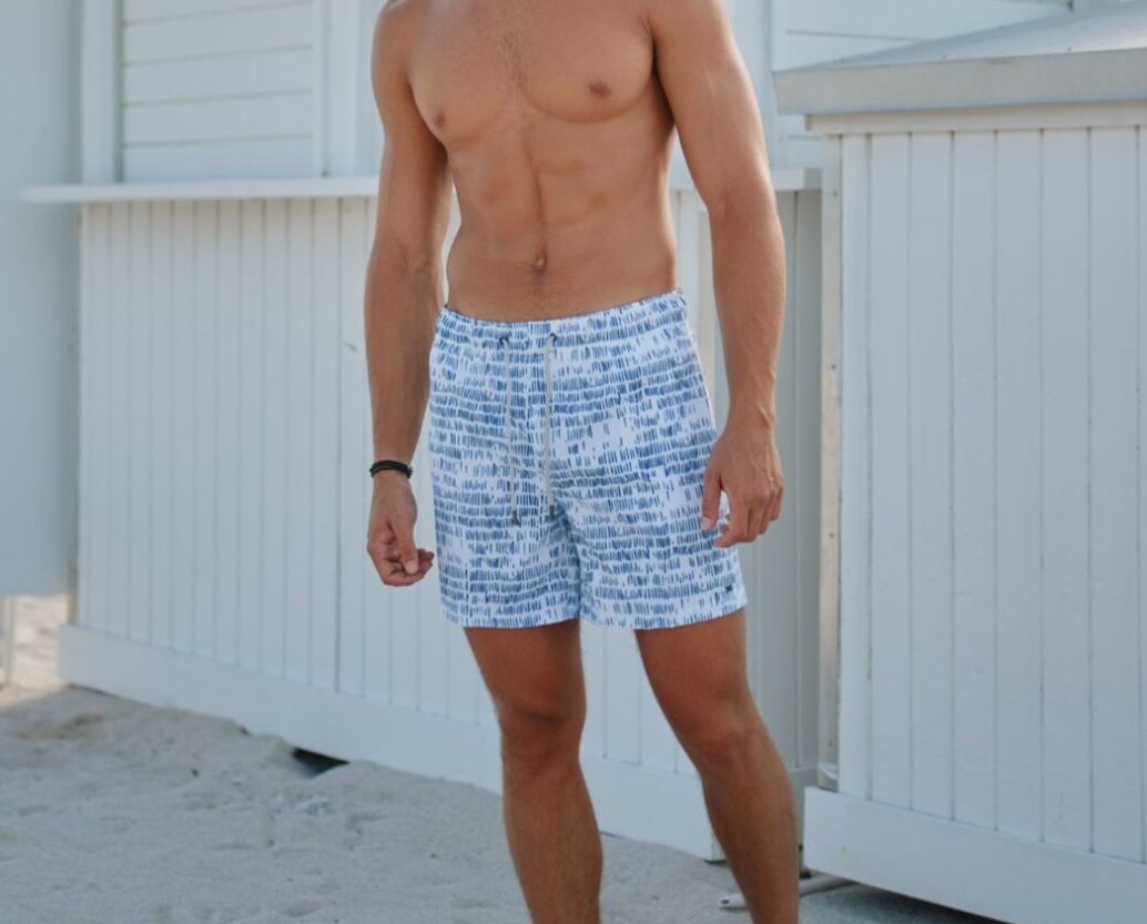 $64 Harmonqlo Men’s Samoa Swim Shorts 6” - White/Blue- Small - New With Tag