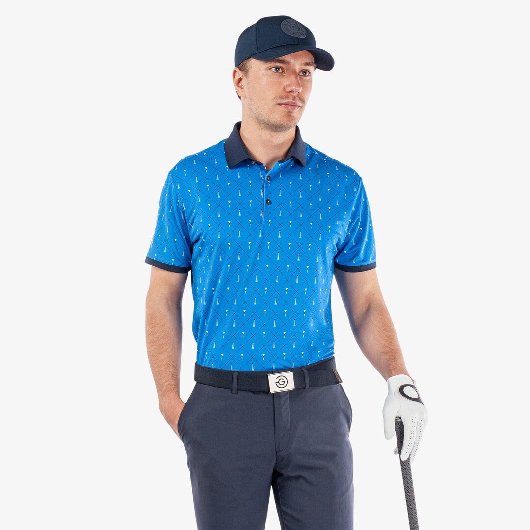 $109 Galvin Green Men’s Manolo Short Sleeve Golf Shirt - Blue/White/Navy- Large