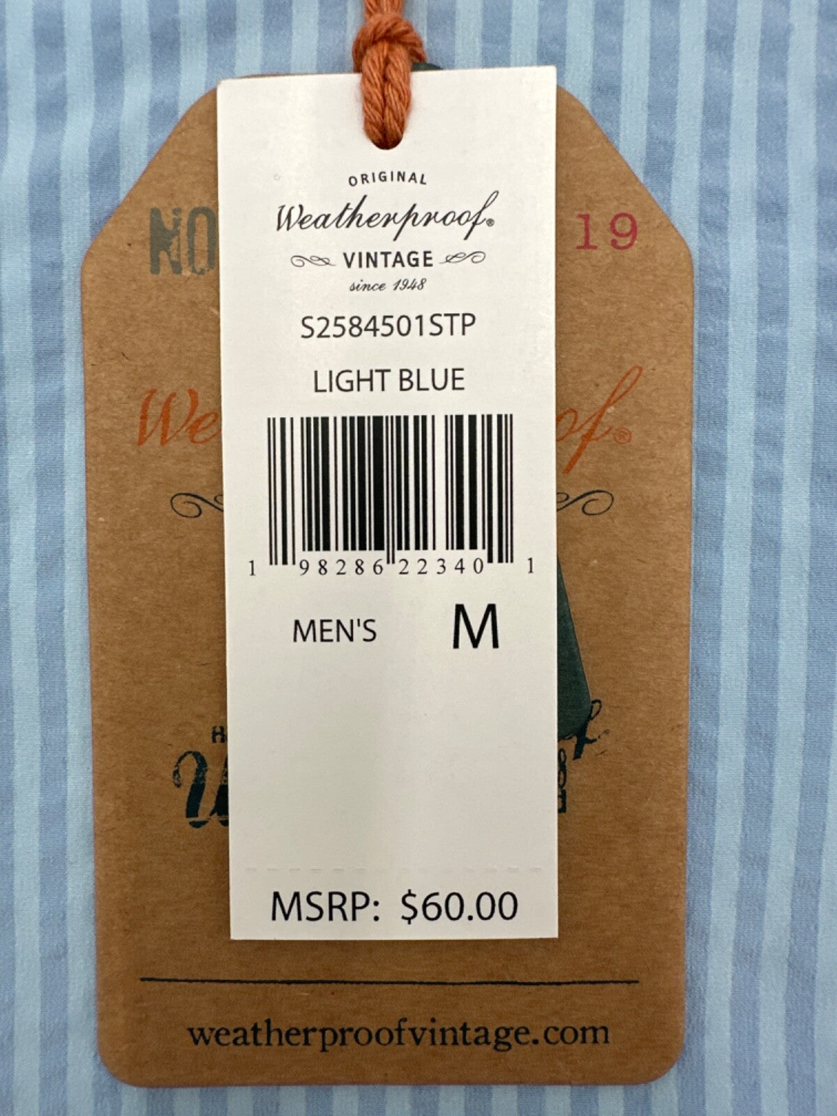$60 Original Weather Proof Vintage Men’s  Button Up Shirt-Light Blue-Medium-New