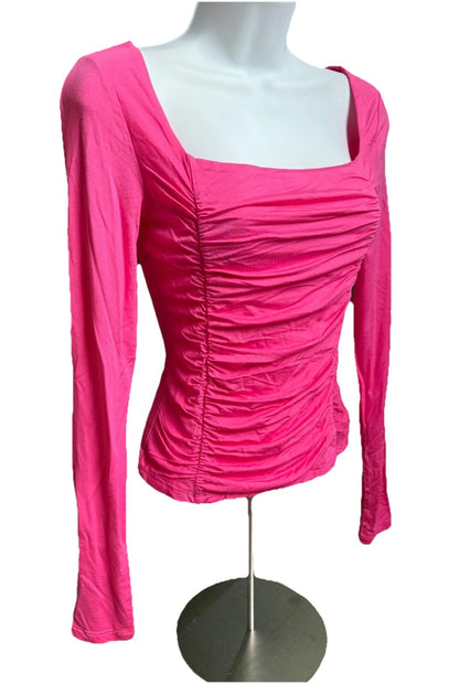 $74 Elodie Women’s-Square Neck Long Sleeve Shirt-Hot Pink-Small-New Tag