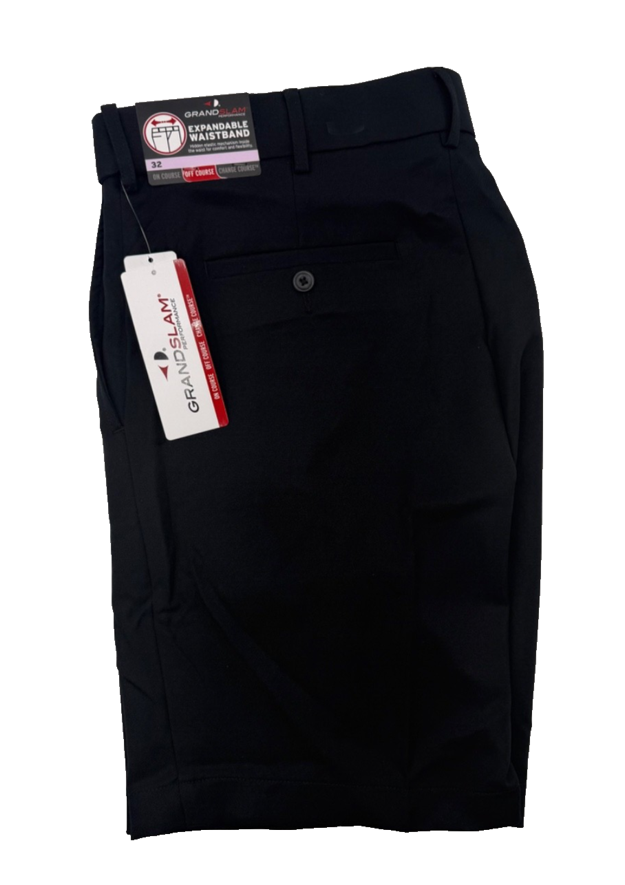 $40 Grand Slam Men’s- Flat Front Expandable Waistband Golf Short- Black- 32W-New