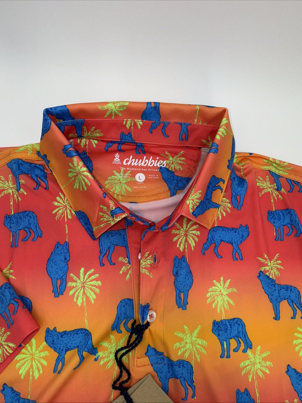 Chubbies Men's The Howler Moon Performance Polo Shirt-Orange Multi-Large-New