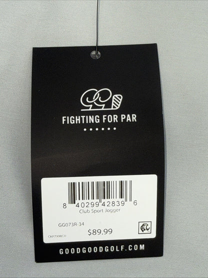 $90 Good Good Men’s Club Sport Jogger Golf Pants-Light Grey-Size: 34W 30L- NEW