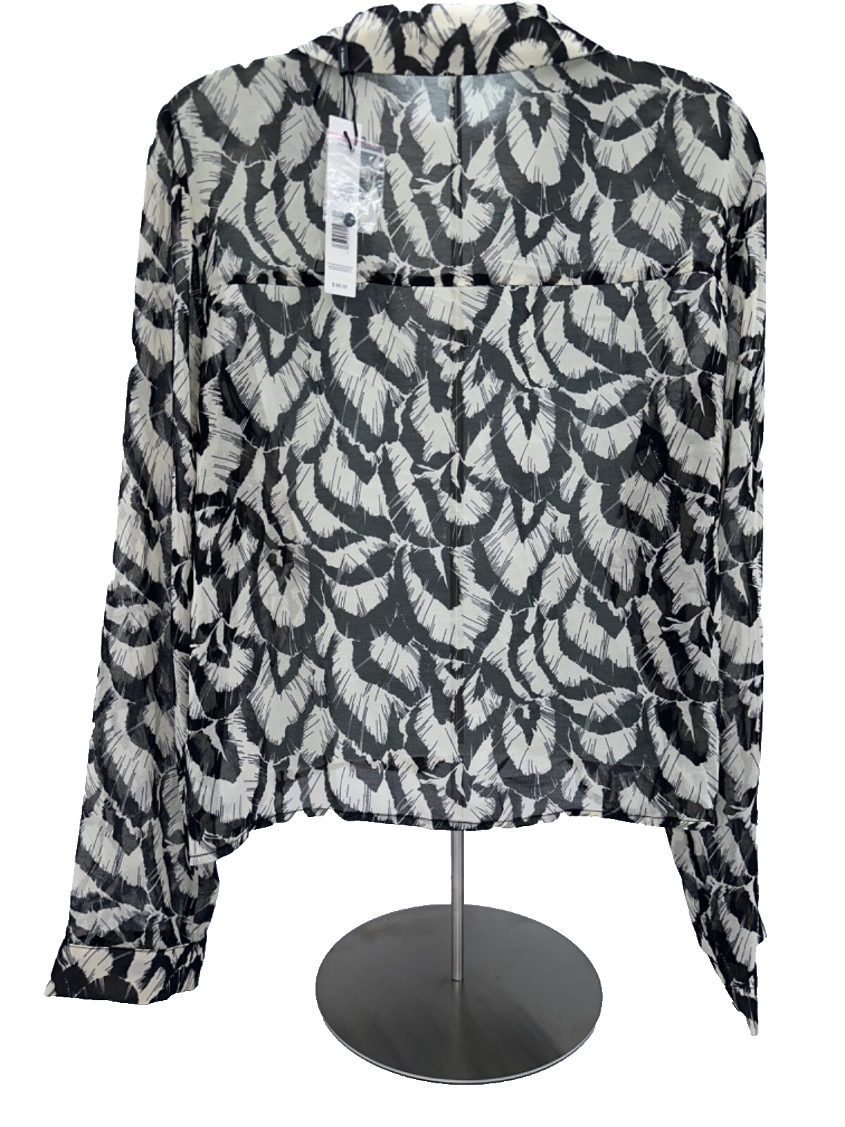$88 T Tahari Women's Long Sleeve Feather Print Blouse - Black/Tan - Medium -New