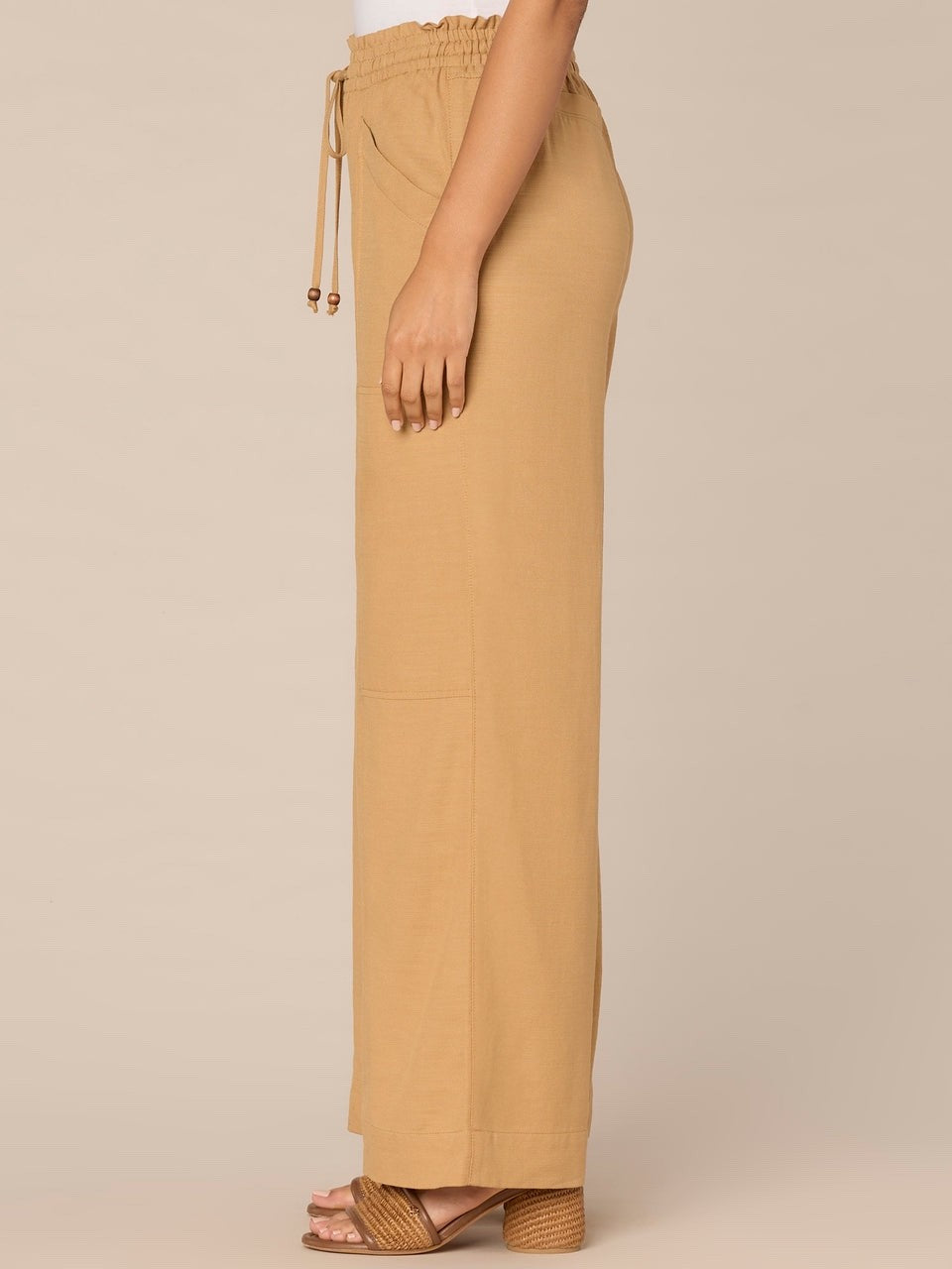 $78 Democracy Women’s  Skyrise Wide Leg Paper Bag Pants-Caramel Latte-Large-New