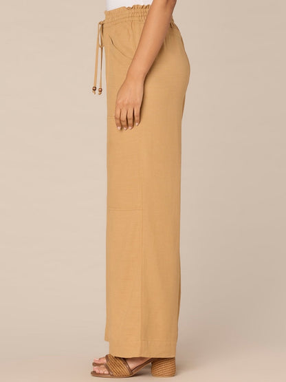 $78 Democracy Women’s  Skyrise Wide Leg Paper Bag Pants-Caramel Latte-Large-New