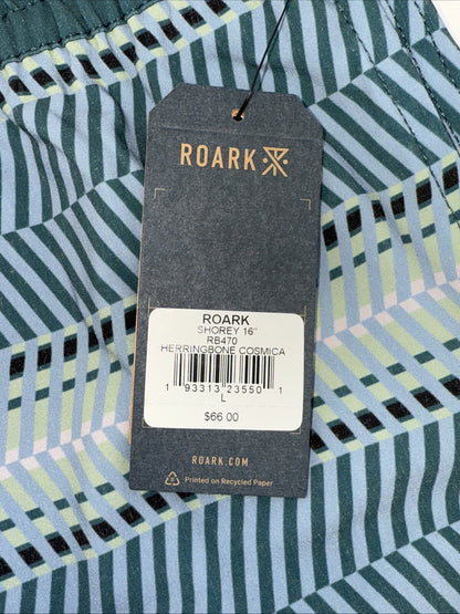 $66 Roark Men’s Shorey 16” Elastic Waist Trunks-Herringbone Cosmica-Large-New