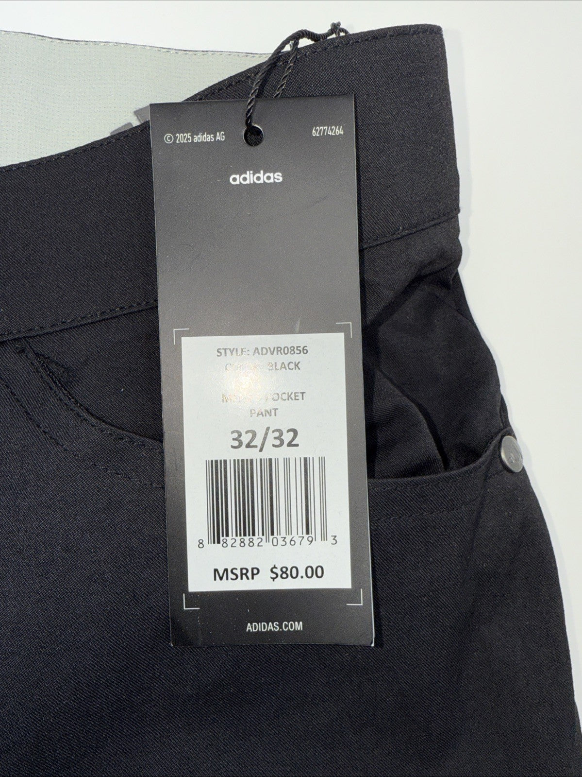 $80 ADIDAS Men's Ultimate 365  5-Pocket Tapered Golf Pants-Black -32W 32L-New