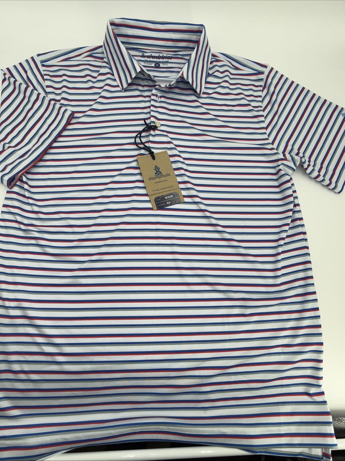 Chubbies Men's The 4th Of Ju-Line Performance Polo Shirt-White Multi-Medium-New