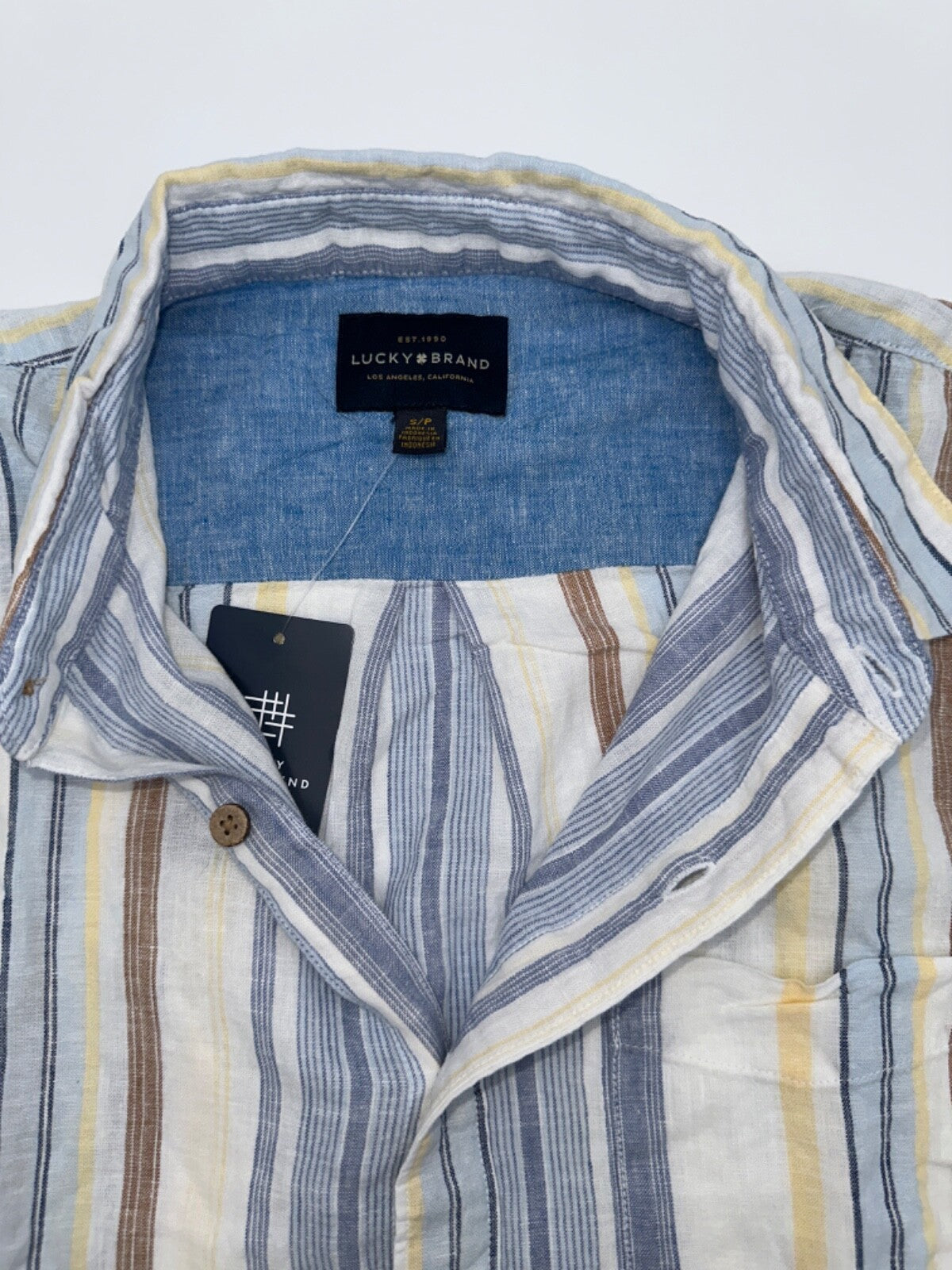 $70 Lucky Brand Men's Striped Linen Camp Shirt - Mulit Color - Small - New