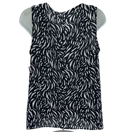 Nine West Women's Woven V Neck Shell Blouse - Black/White - Small - New