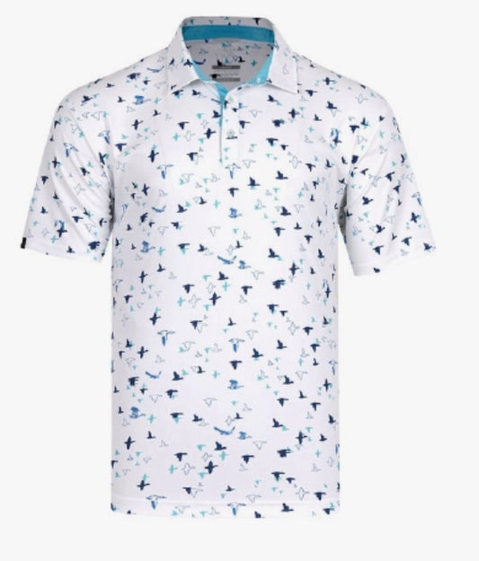 $65 Swannies Men’s Golf Corbin Polo Shirt-Aqua White - Small- New With Tags