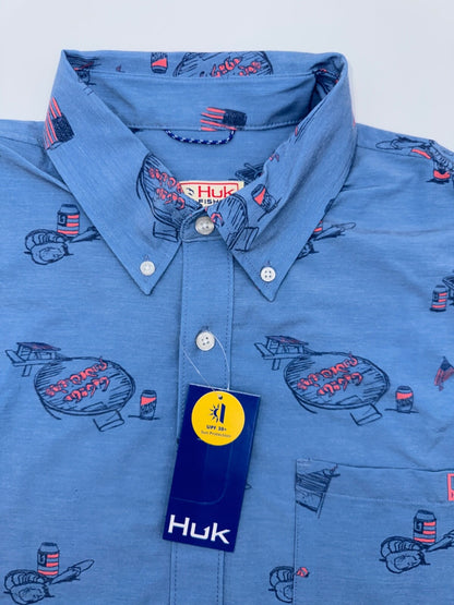 $60 Huk Men's Americookin Konna Button Down Shirt - Navy - Large -New With Tags