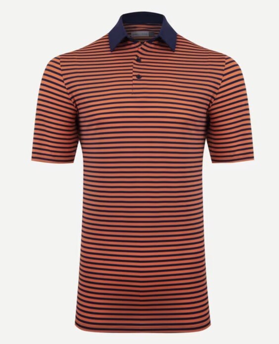 $109 KJUS Men’s Luis Stripe Comfort Golf Polo Shirt MG60-JO8-Tangerine-Small-New