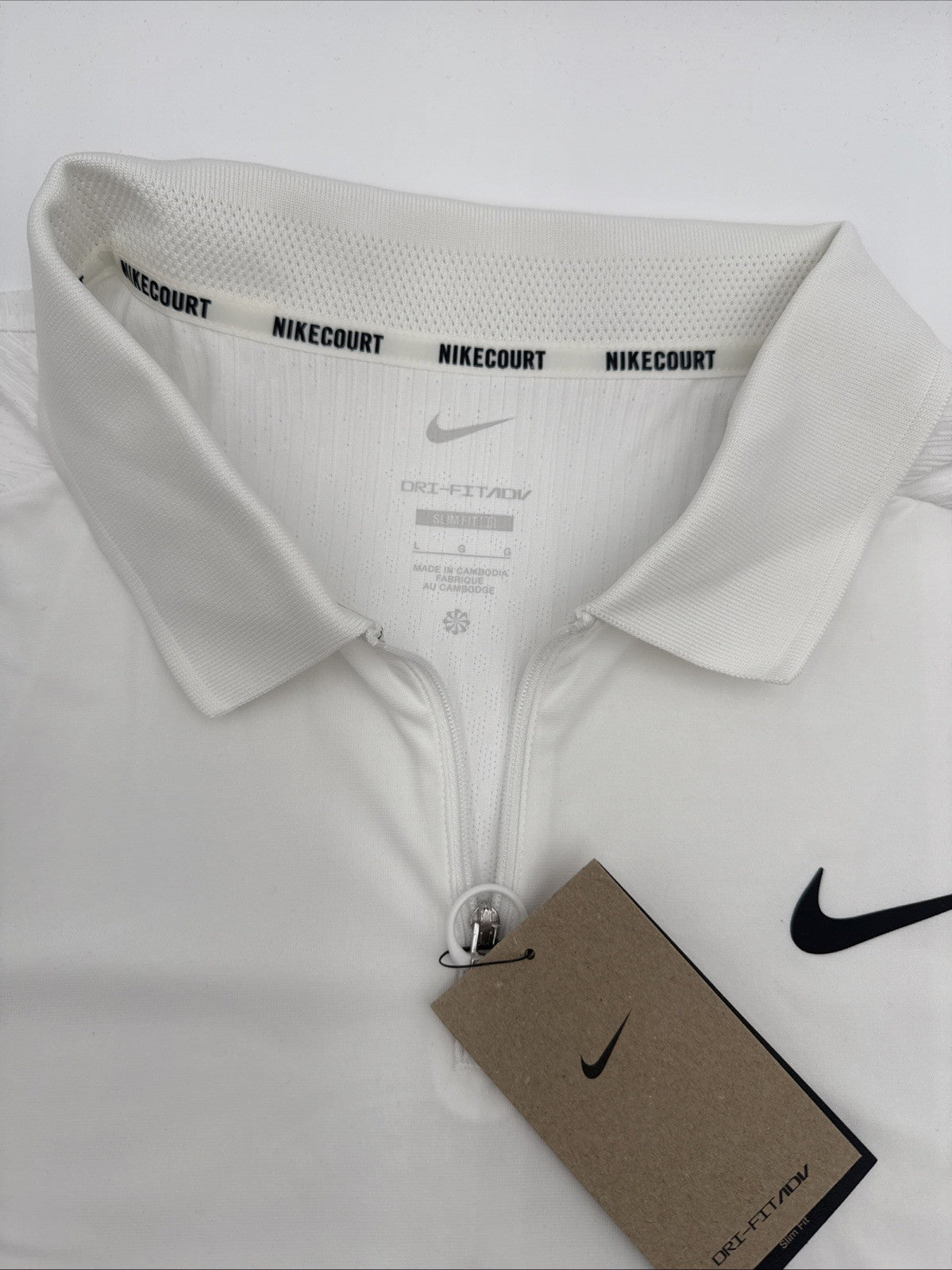 $105 Nike Men’s Dri-FIT Court Slam Tennis Polo Shirt 1/4 Zip- White-Large- NEW