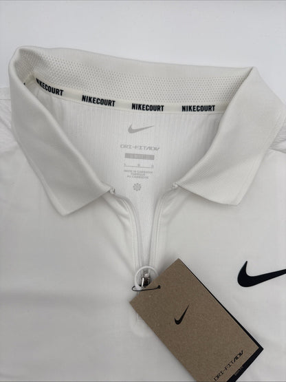 $105 Nike Men’s Dri-FIT Court Slam Tennis Polo Shirt 1/4 Zip- White-Large- NEW