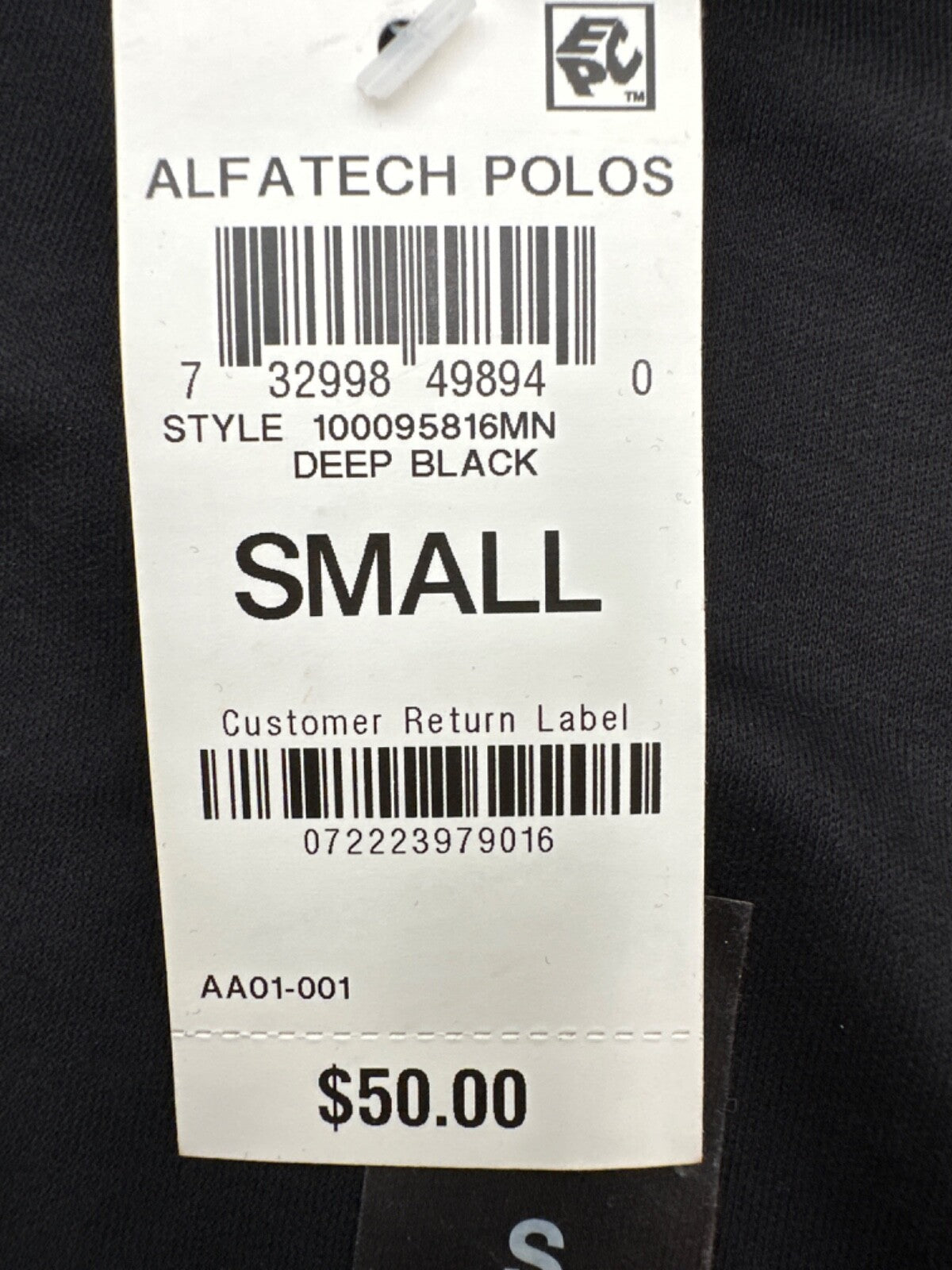 $50 Alfani Mens Classic Fit Short Sleeve Polo Shirt- Black- Small -New With Tag