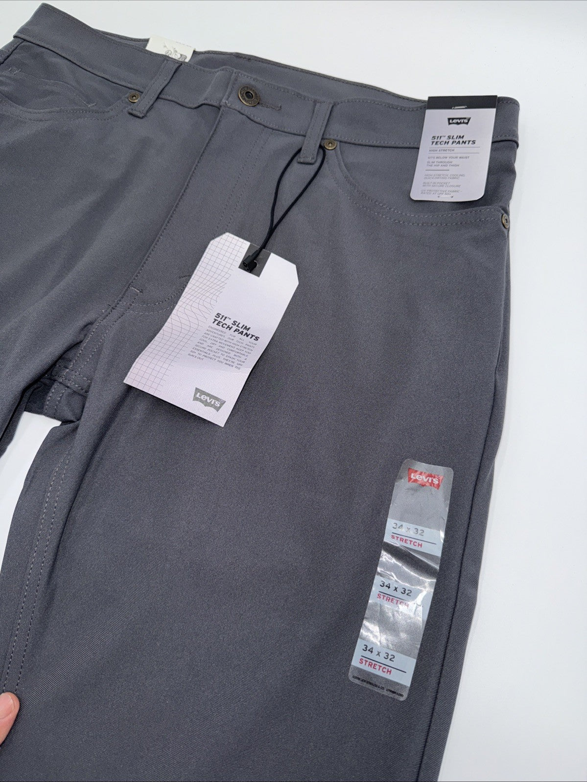 $70 Levi's Men's 511 Slim Tech Pants Stretch A92130010- Grey- 34W 32L - New Tag