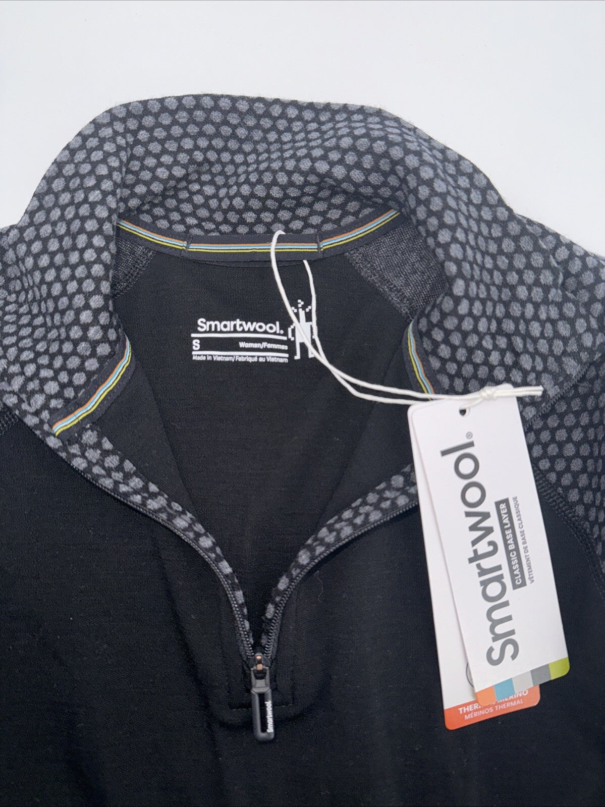 $120 Smartwool Women’s 1/4 Zip Pullover Merino 1/4 Zip-Black Dots - Small -New