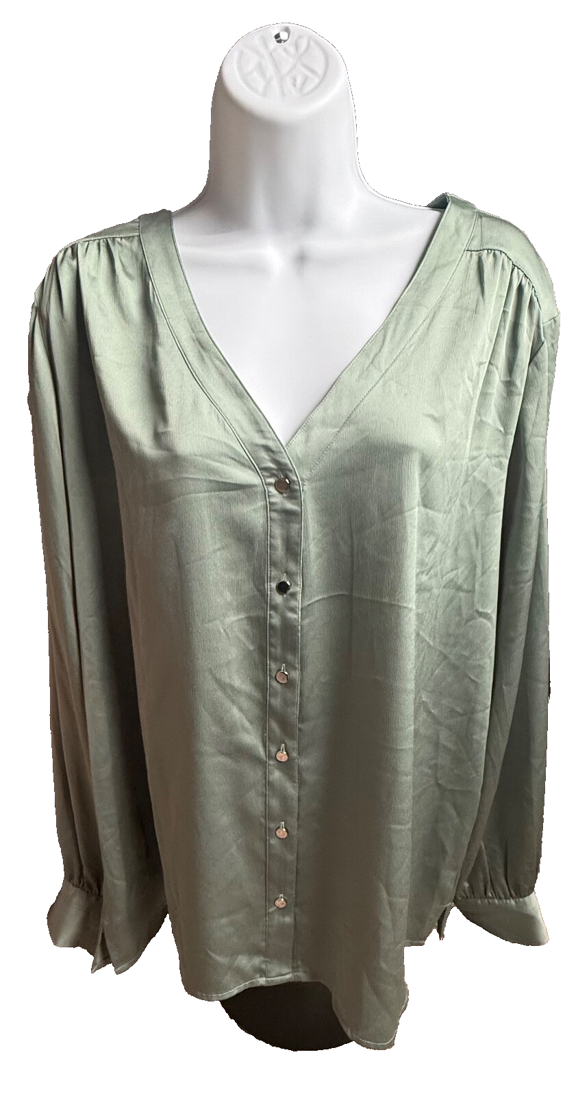 $79 WHBM Women’s-Button Blouse Shirt -Sage Green- XLarge-New Tag