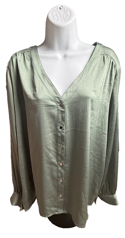 $79 WHBM Women’s-Button Blouse Shirt -Sage Green- XLarge-New Tag