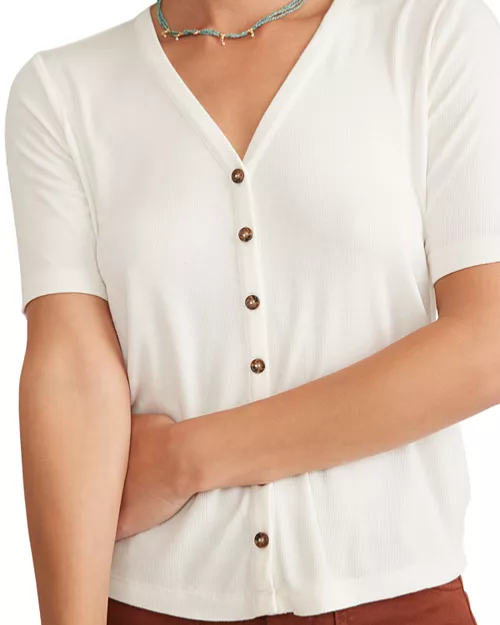 $58 Marine Layer Women's Lexi Ribbed V Neck Top - Antique White - XSmall - New