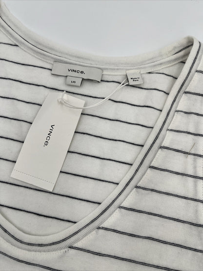 $80 *New* Vince Easy Scoop Neck Striped Tank Top- Off White- Large -New Tag