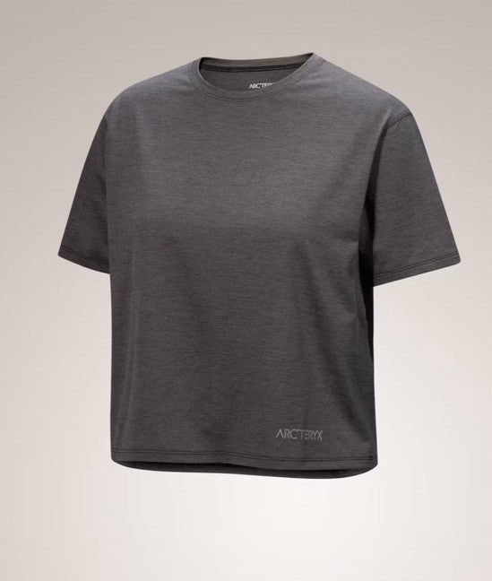 $70 Arc'teryx Women’s Taema Short Sleeve Cropped T-Shirt- Black Heather -Medium