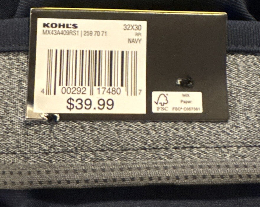 FLX Men’s Premium Slim 5 Pocket Pants- Navy- 32W 30L - New Tags