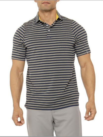 $99 Kjus Men’s Soren Golf Polo Striped Performance Shirt- Navy -Size: 50/Medium