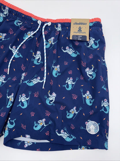 $70 Chubbies The Triton Of Sea 5.5" Inseam Swim Trunks- Blue -Large -New Tag