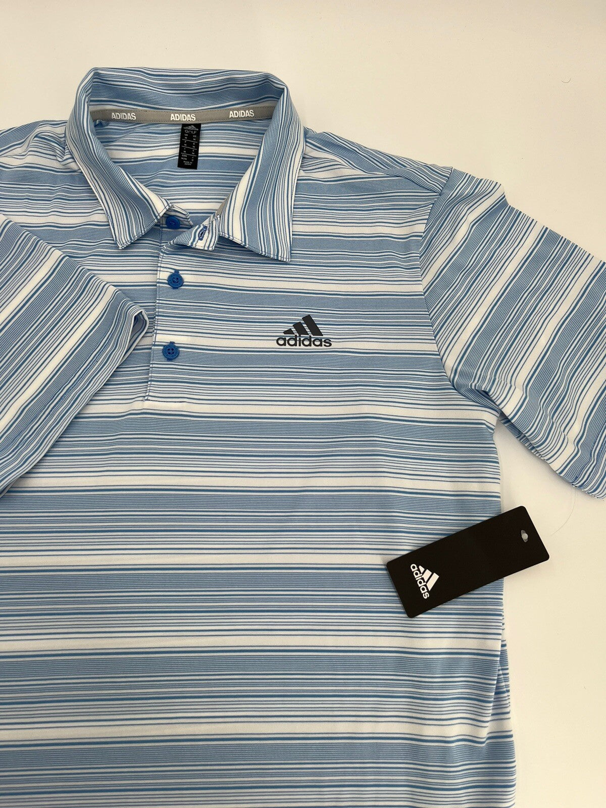 $65 Adidas Men’s Gradient Striped Polo Golf Shirt- Real Blue/White-Medium-New