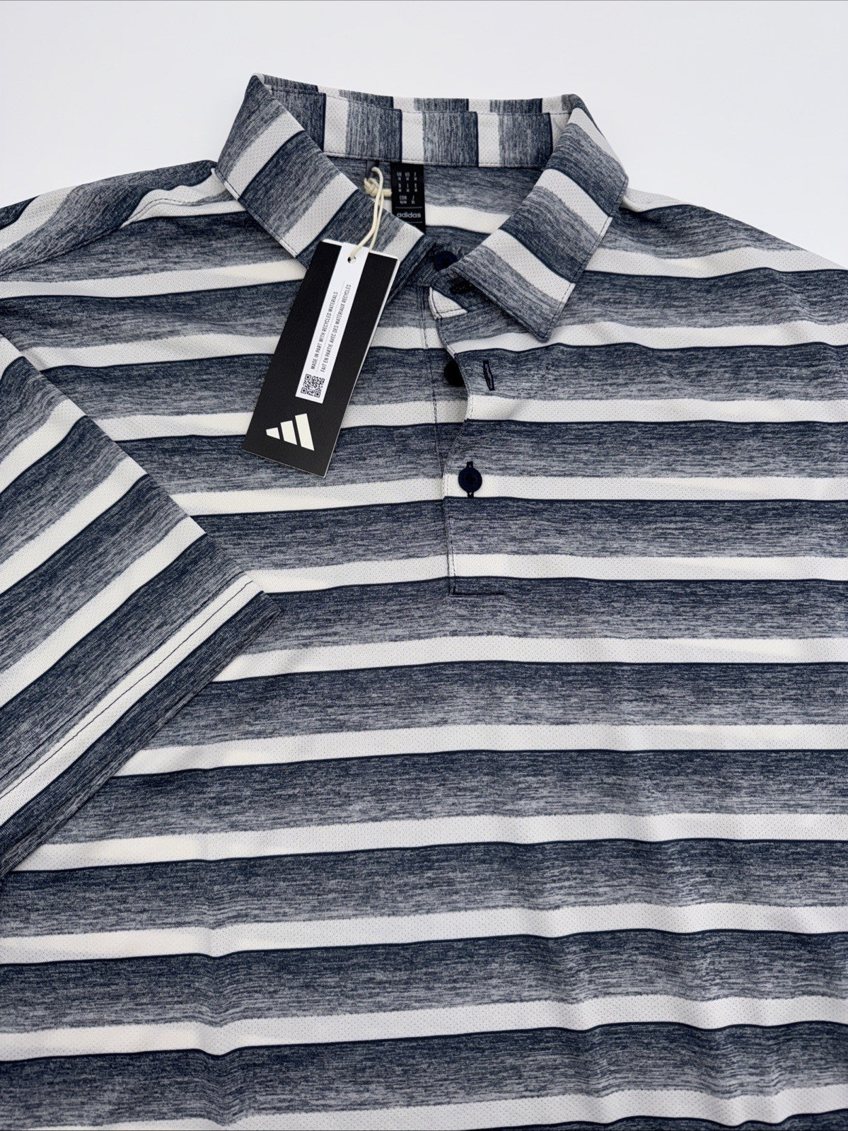 $60 Adidas Men’s Two Color Stripe Polo Shirt- Collegiate Navy-Size: Medium-New