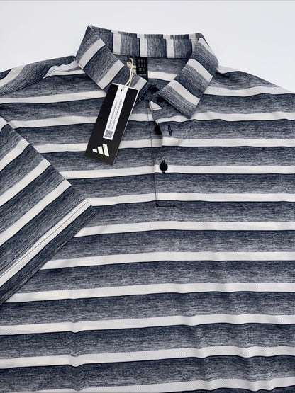 $60 Adidas Men’s Two Color Stripe Polo Shirt- Collegiate Navy-Size: Medium-New