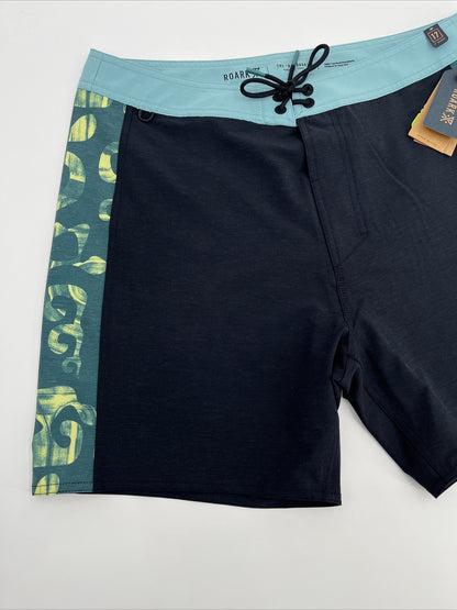 $69 Roark Men’s Passage Panel Batik 17” Boardshorts-D.Navy Black -Size: 33W-New