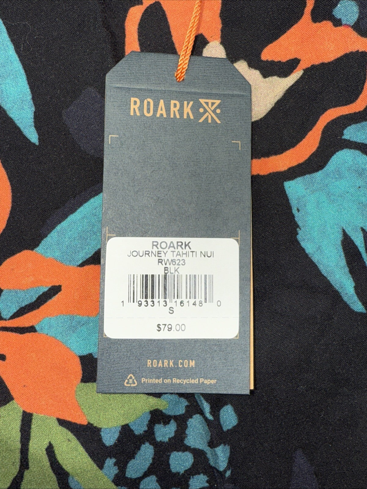 $79 Roark Men’s Journey Tahiti Nui Button S/S Shirt-Black Multi- Small-New Tag