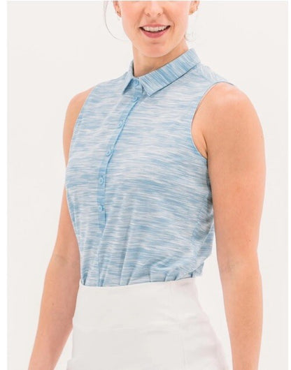 Foray Golf Women's Sleeveless Polo - Blue Melange- Large - MSRP $100
