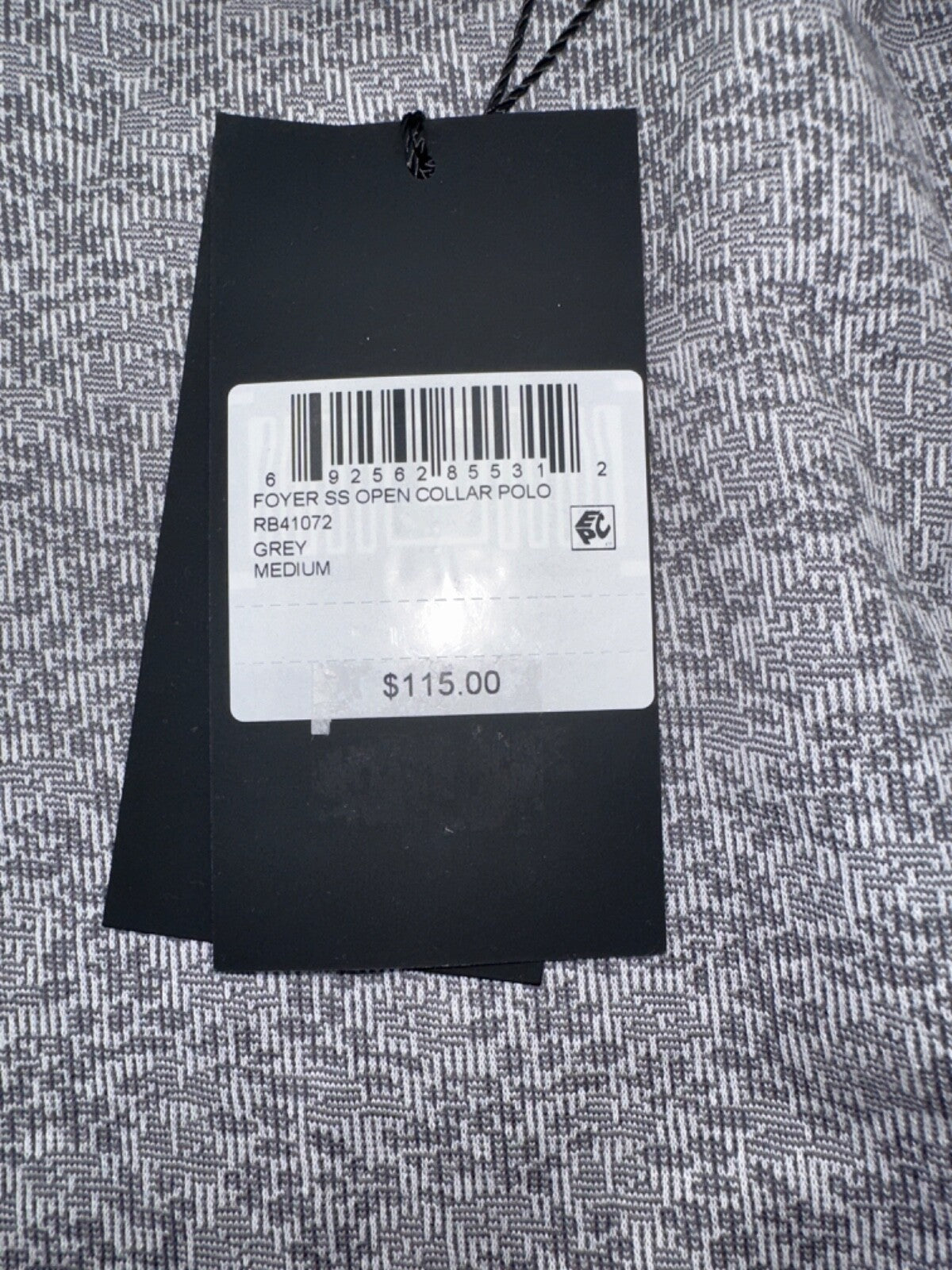 $115 Robert Barakett Men’s Open Collar Polo Shirt- Grey - Medium -  New with tag