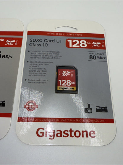 Lot Of 2 X Gigastone 128GB SD Card Class 10 SDXC Memory Card High Speed Video