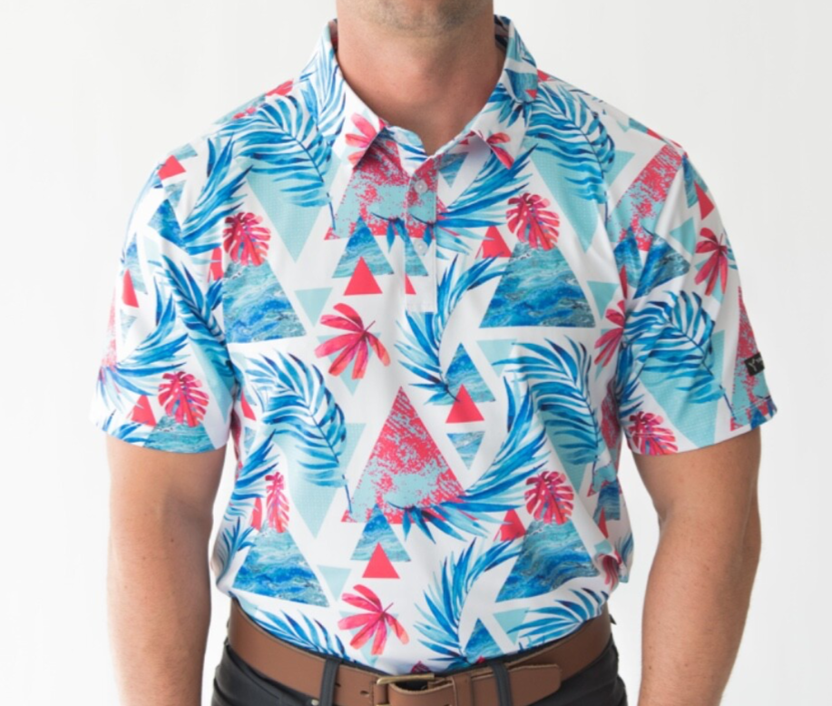 $65 Yatta Golf Men’s MaiKai’i Golf Polo Shirt- White/Blue/Red- Large - New