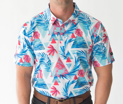 $65 Yatta Golf Men’s MaiKai’i Golf Polo Shirt- White/Blue/Red- Large - New