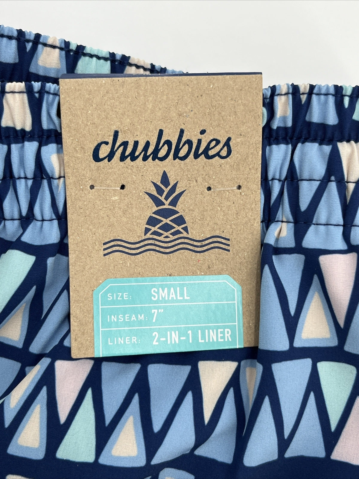 Chubbies Men's Stretch Swim Trunks 7”- The Triangu laters-Blue- Small -New $80