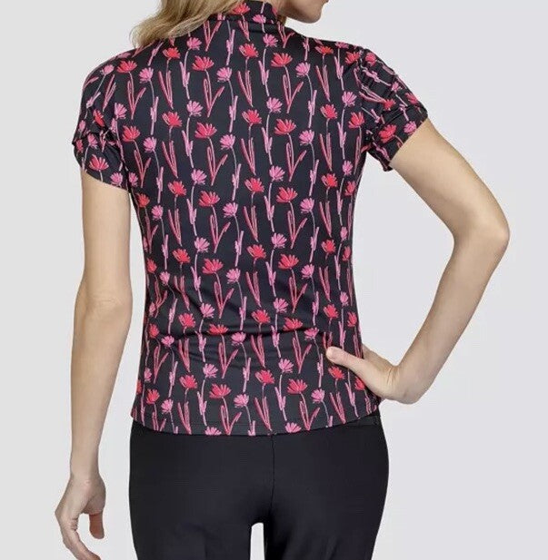 Tail Women's Short Sleeve Mock Neck 1/4 Zip Golf Polo- Dancing Stems- XSmall NWT