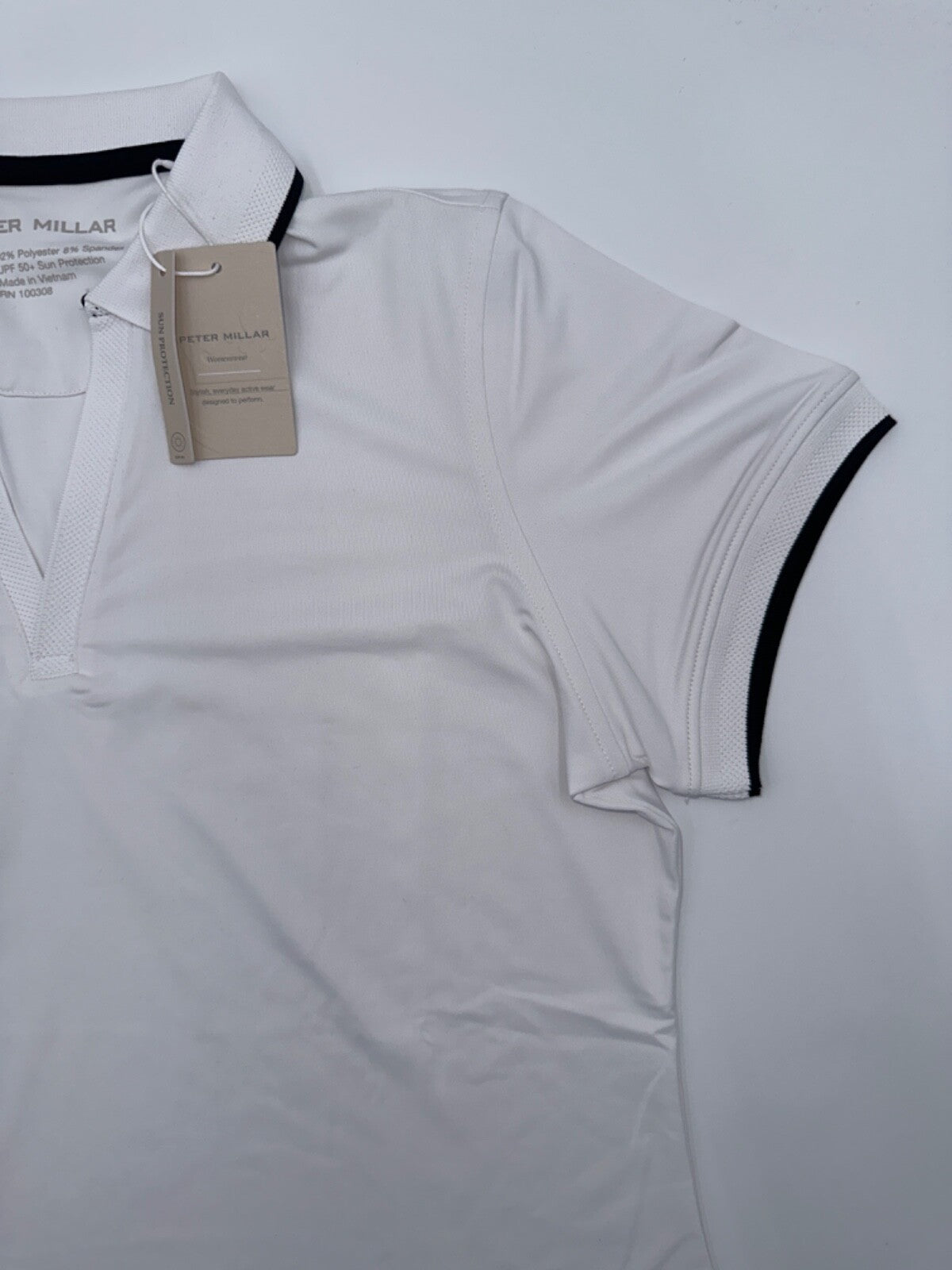 $100 Petter Millar Women's Betty Drop V Polo - Black/White - Medium - New Tags