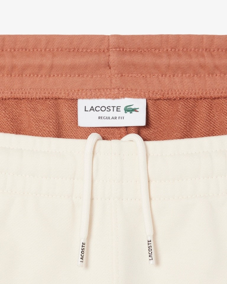 $85 Lacoste Men's Cotton Fleece Colorblock Shorts - White/Brown - Large - New