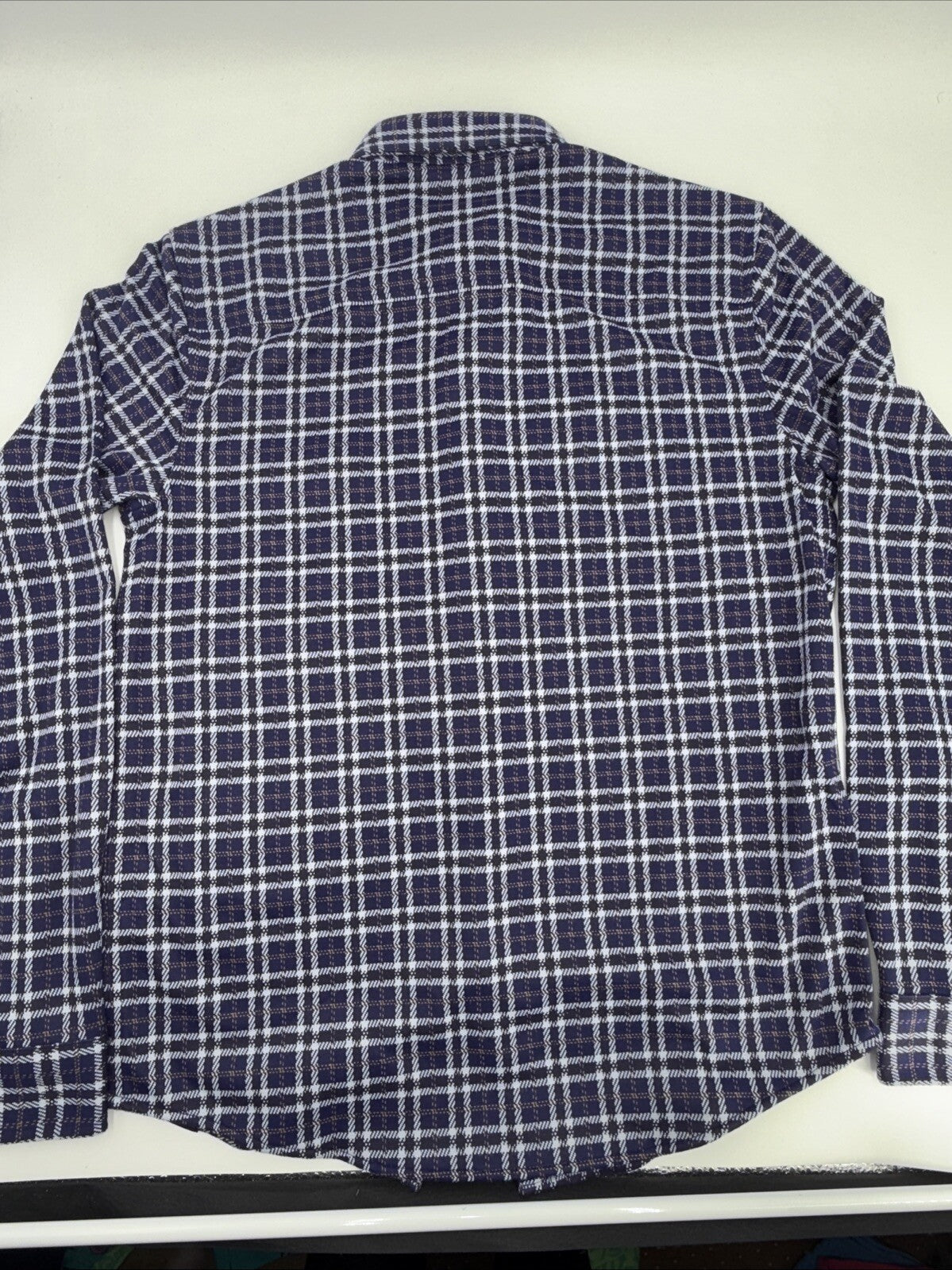 $158 Rhone Men’s Hardy Flannel Shirt Stretch- Blue White Plaids- Small -NEW Tag